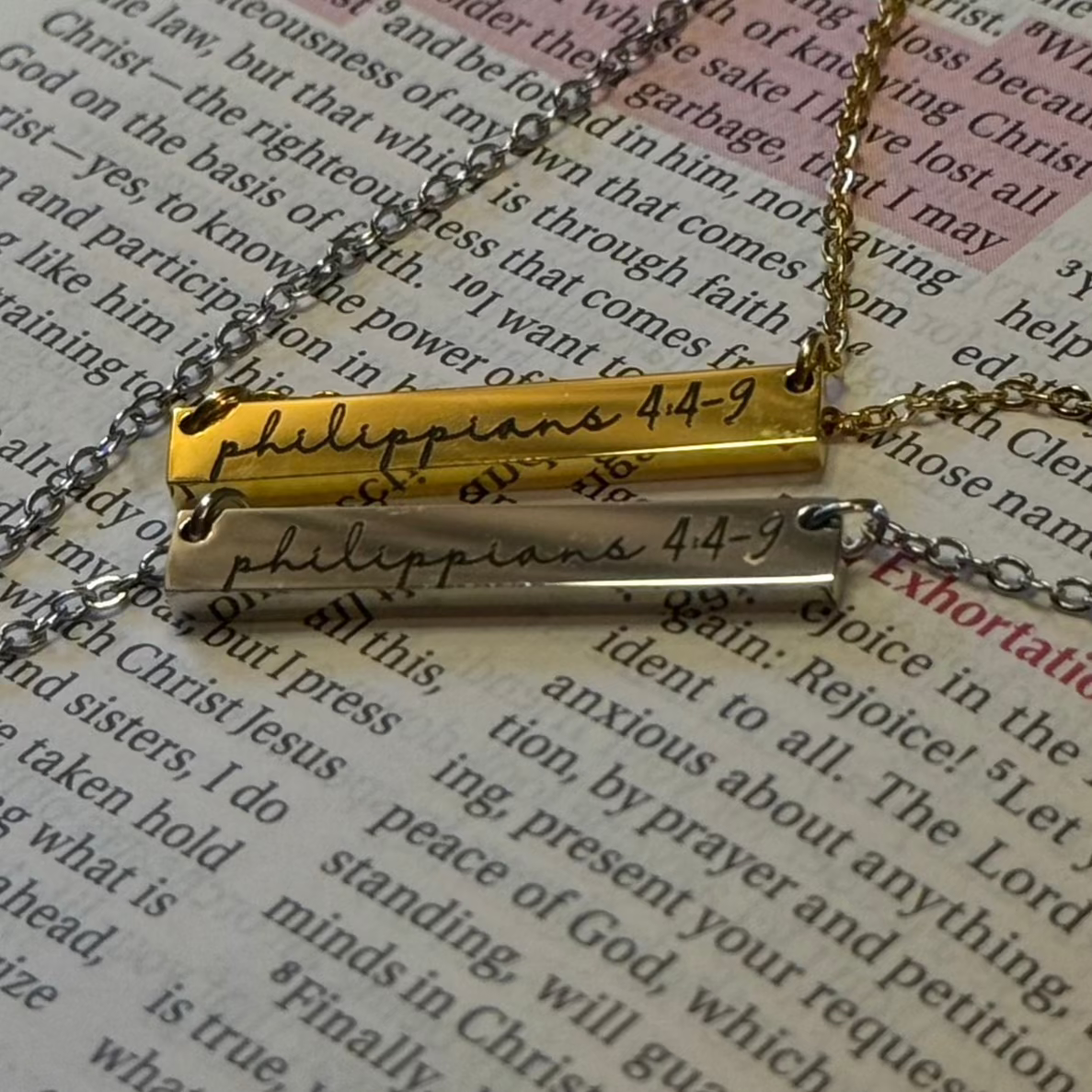 Philippians 4:4-9 Bar Necklace