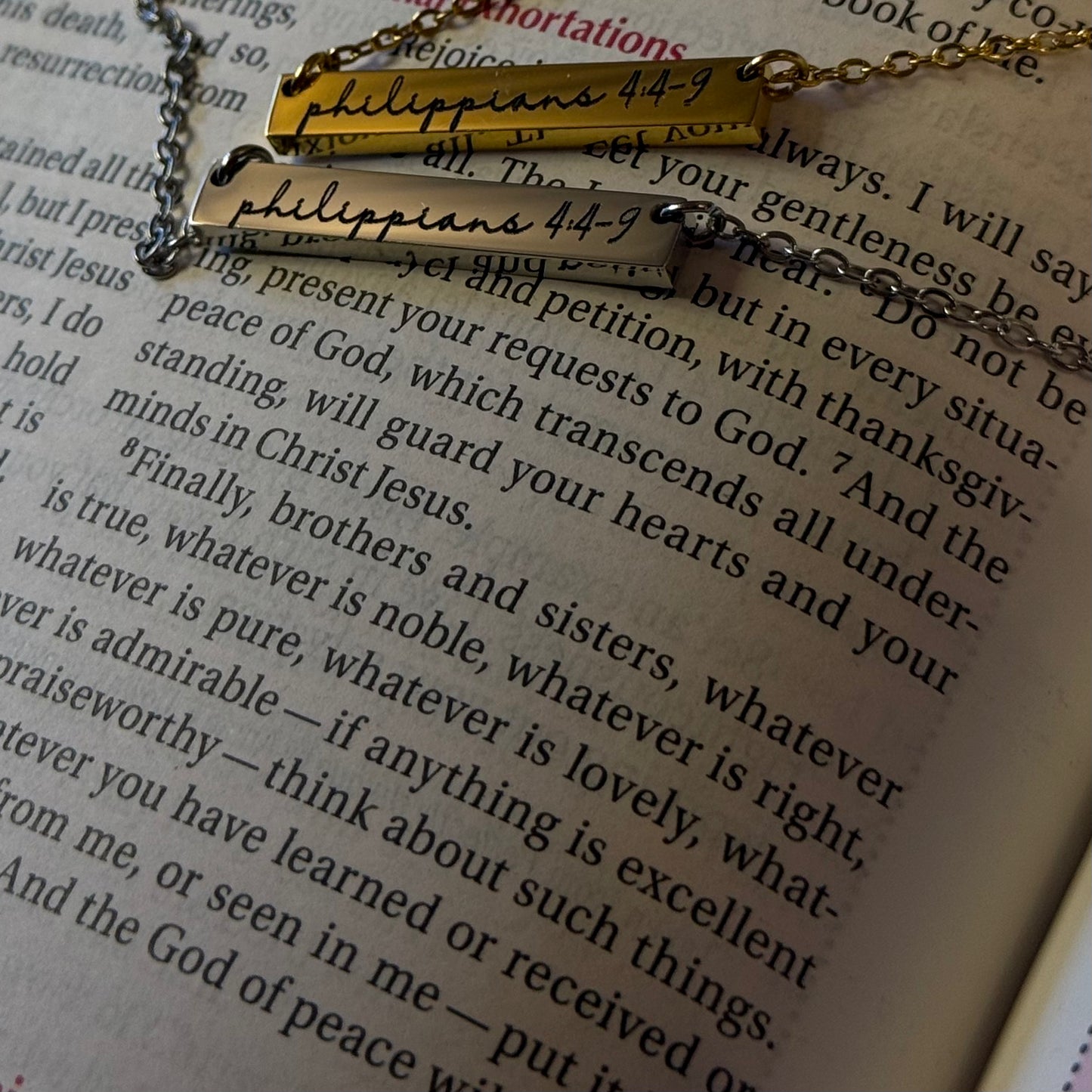 Philippians 4:4-9 Bar Necklace